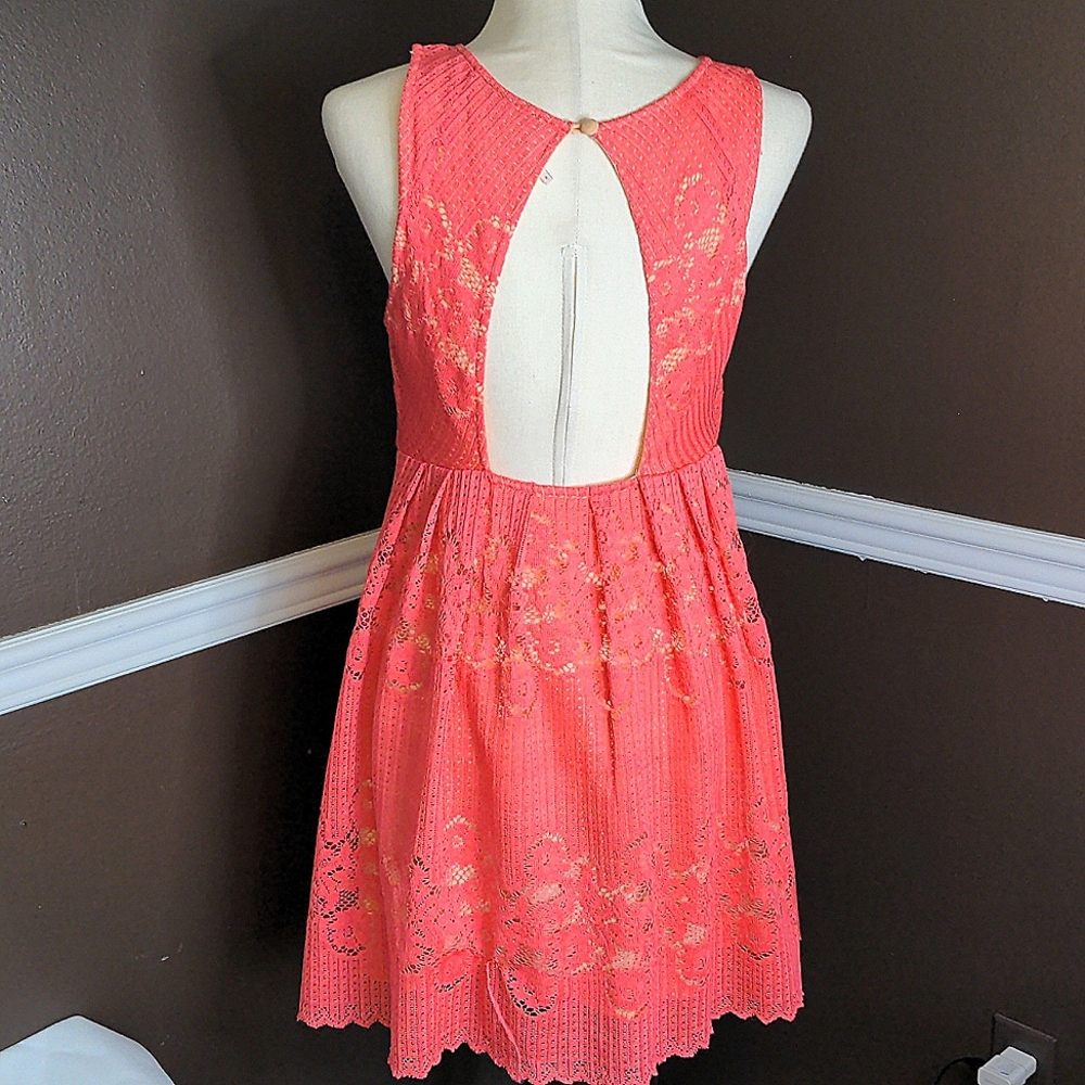 Free People Rocco pink crochet lace sleeveless fit & flare dress size 6 … - Picture 5 of 10